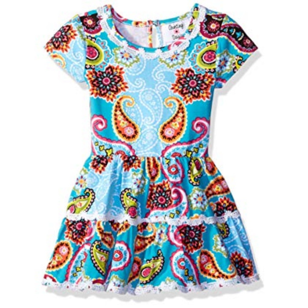 Counting Daisies Girls Floral Knit Tiered A-line Casual Twirl Dress Blue Size 5